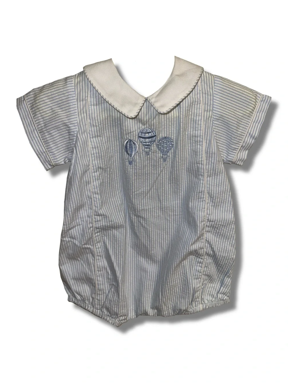 Vtg Cotton Embroidered Hot Air Balloom Baby Romper